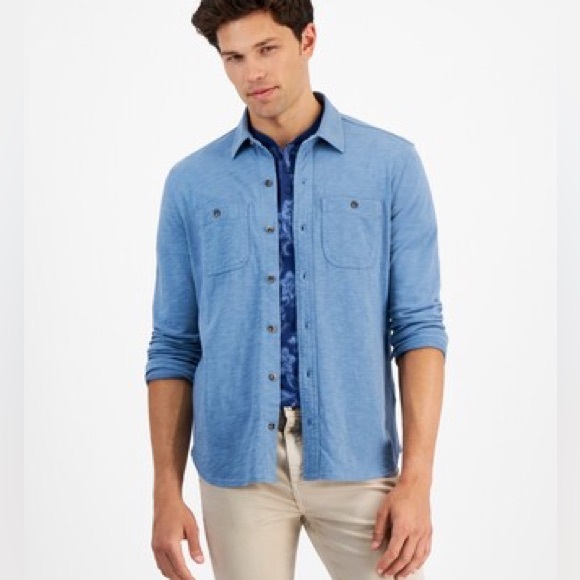 Sun + Stone Other - Sun + Stone Blue Button Down Cotton Knit Long Sleeve Shirt XXL